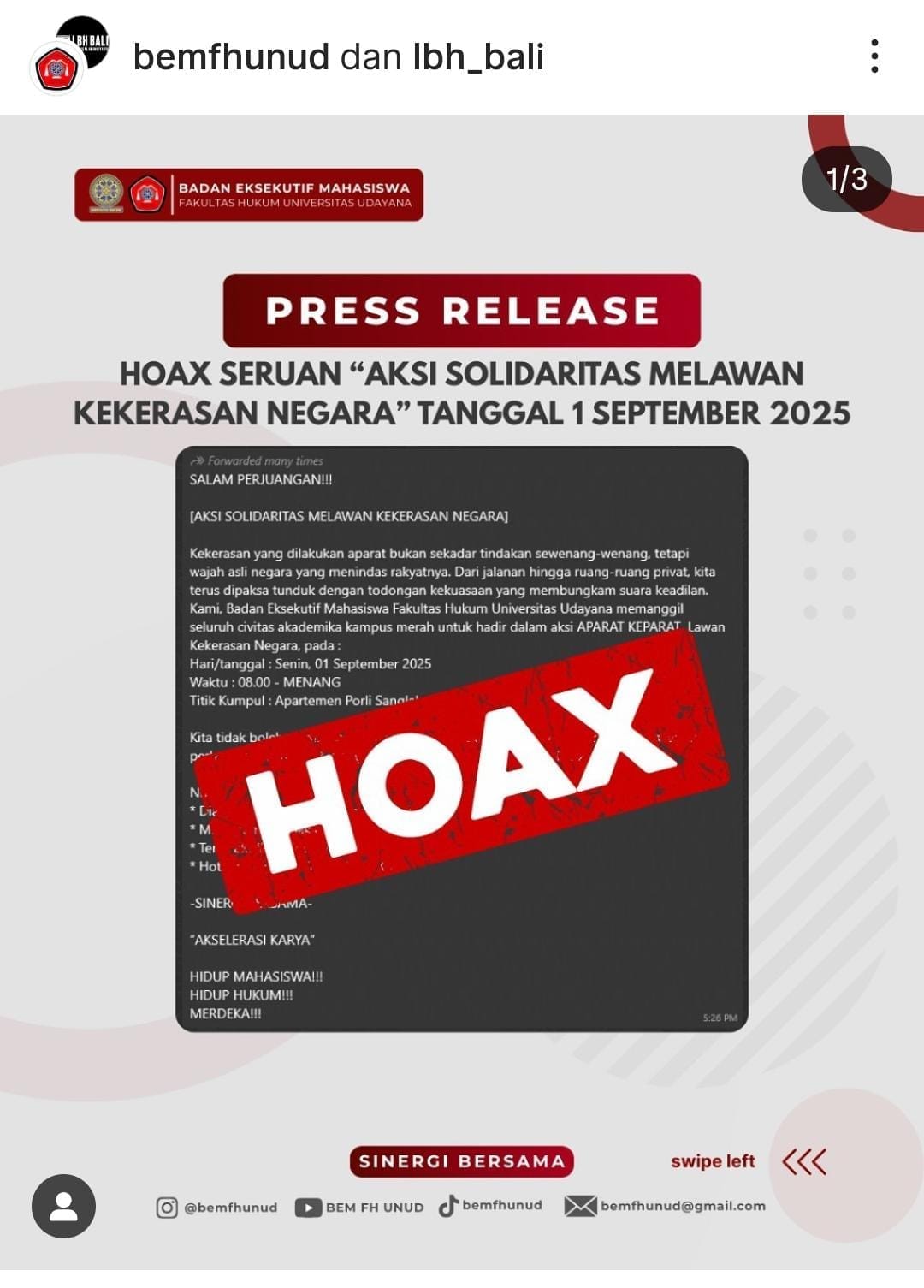 Ajakan Aksi Solidaritas Polda Bali Pastikan Itu Hoax