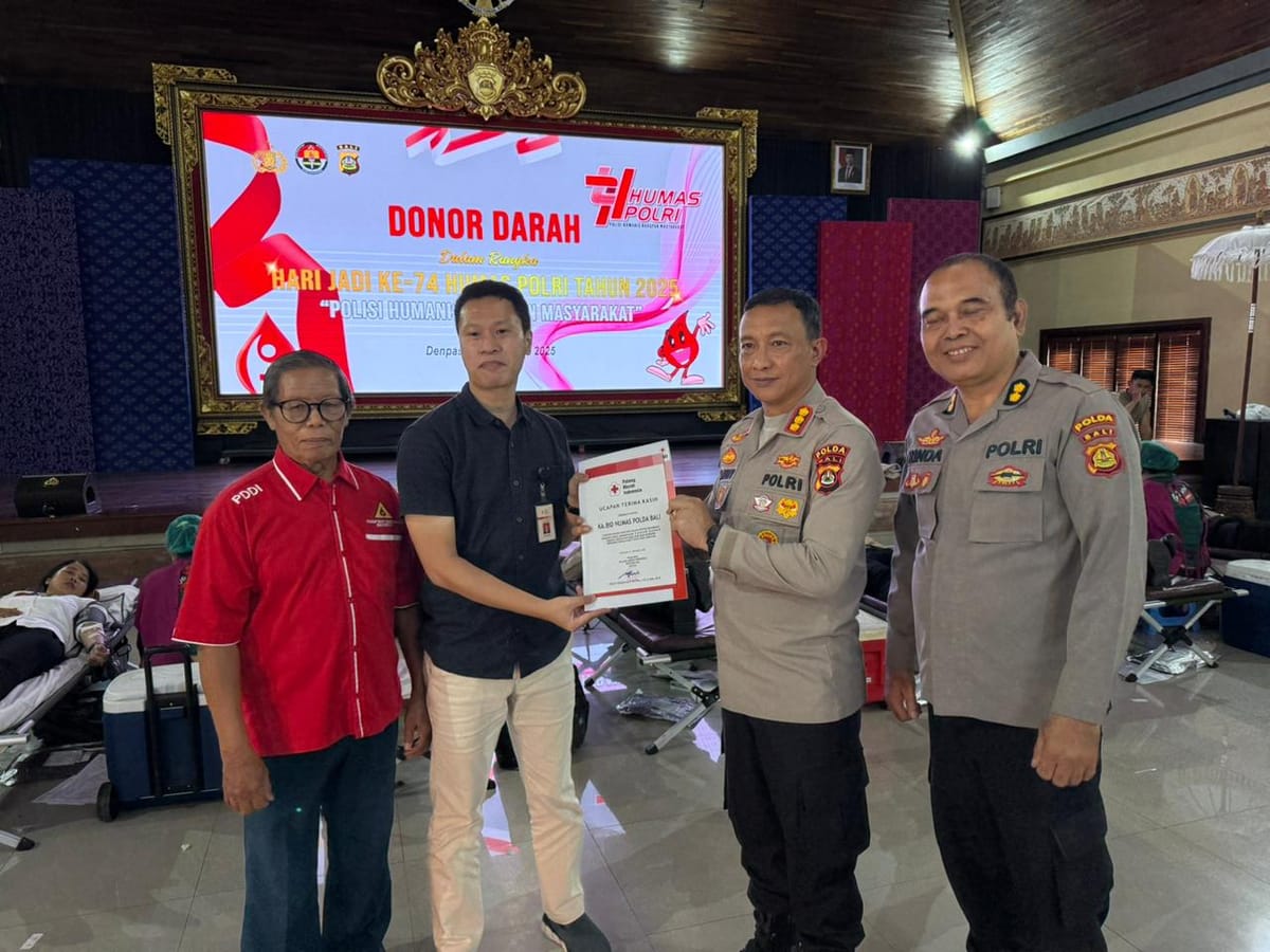 Donor Darah Serentak Hut Humas Polri Ke-74 Polda Bali Sumbangkan 381 Kantong Darah