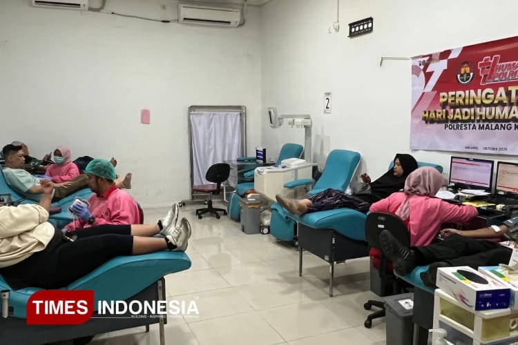 HUT ke-74 Humas Polri, Polresta Malang Kota Bersama PMI dan Insan Media Gelar Donor Darah