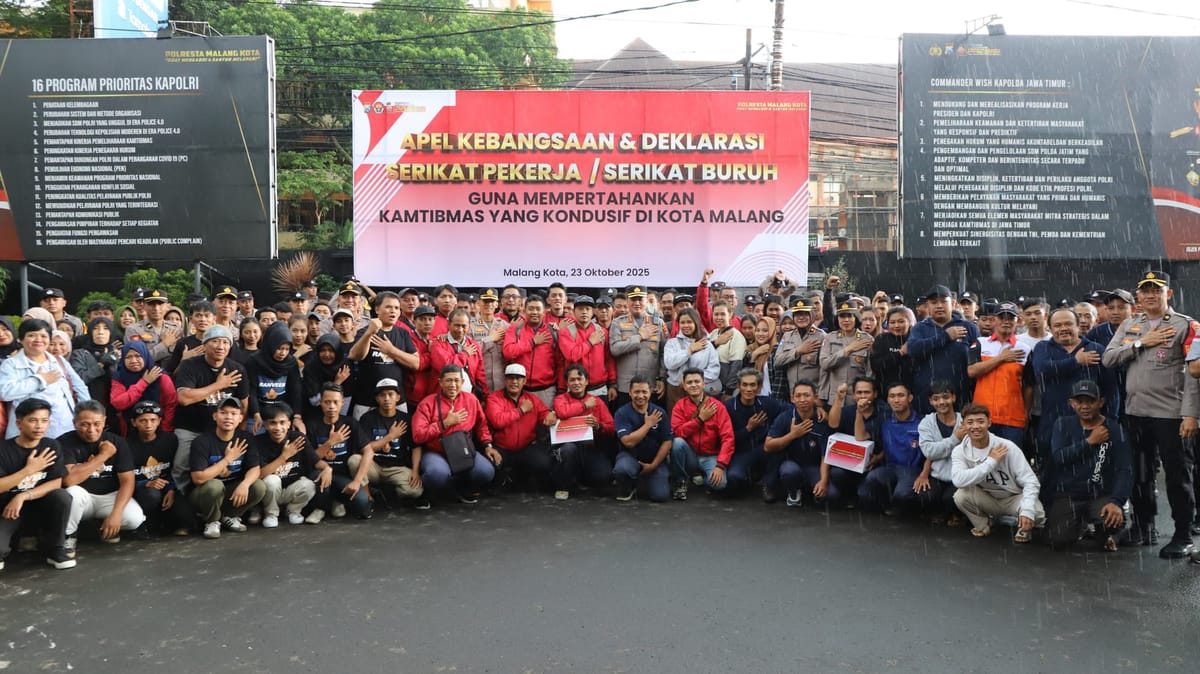 Kebersamaan Tanpa Batas, Polresta Malang Kota dan Buruh Gelar Apel Kebangsaan serta Deklarasi Damai