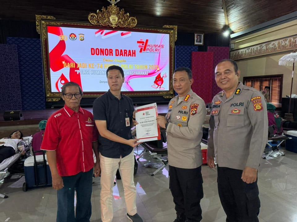 Donor Darah Serentak Hut Humas Polri Ke-74 Polda Bali Sumbangkan 381 Kantong Darah