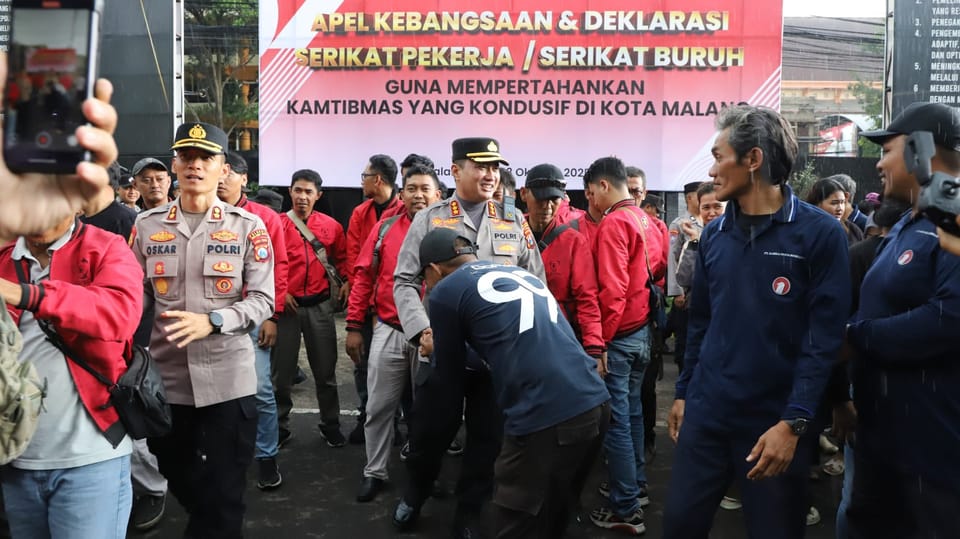 Polresta Malang Kota Gandeng Serikat Pekerja Gelar Apel Kebangsaan dan Deklarasi Bersatu