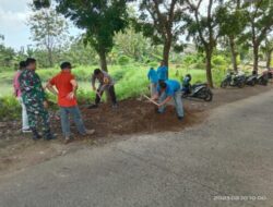 Anjangsana ke Warga, Bhabinkamtibmas Bersama Babinsa Bantu Kerja Bakti Di Desa Binaan