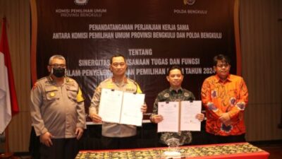 Sukses Pemilu 2024, Kapolda Bengkulu Menandatangani Perjanjian Kerjasama Dengan KPU