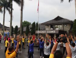 Sinergitas TNI-Polri, Polres Ciamis Olah Raga Bersama Sambut Hari Bhayangkara ke-77