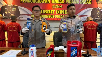 Dari 2 TKP, Ditreskrimsus Polda Kalteng Amankan 5 Tersangka Perdagangan Oli Palsu