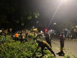 Polres Sukoharjo Bersama SAR dan Warga Evakuasi Pohon Tumbang Menutup Jalan