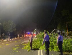 Respon Cepat Polres Sukoharjo Evakuasi Pohon Tumbang Akibat Angin Kencang