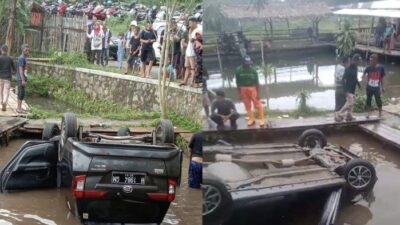BREAKINGNEWS Mobil Kecelakaan Hingga Terbalik ke Kolam Ikan di Kawasan Wisata Kalikesek Kendal