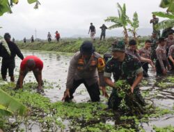 TNI Polri Sukoharjo Gelar Karya Bakti Bersihkan Sampah di Sungai Tawangsari