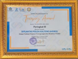 Ditlantas Polda Kalteng Raih Penghargaan Treasury Award Peringkat Tiga dari KPPN