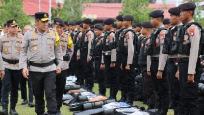 Apel Pemberangkatan 335 Personel Pengamanan TPS Pemilu, Ini Pesan Kapolda Kalteng